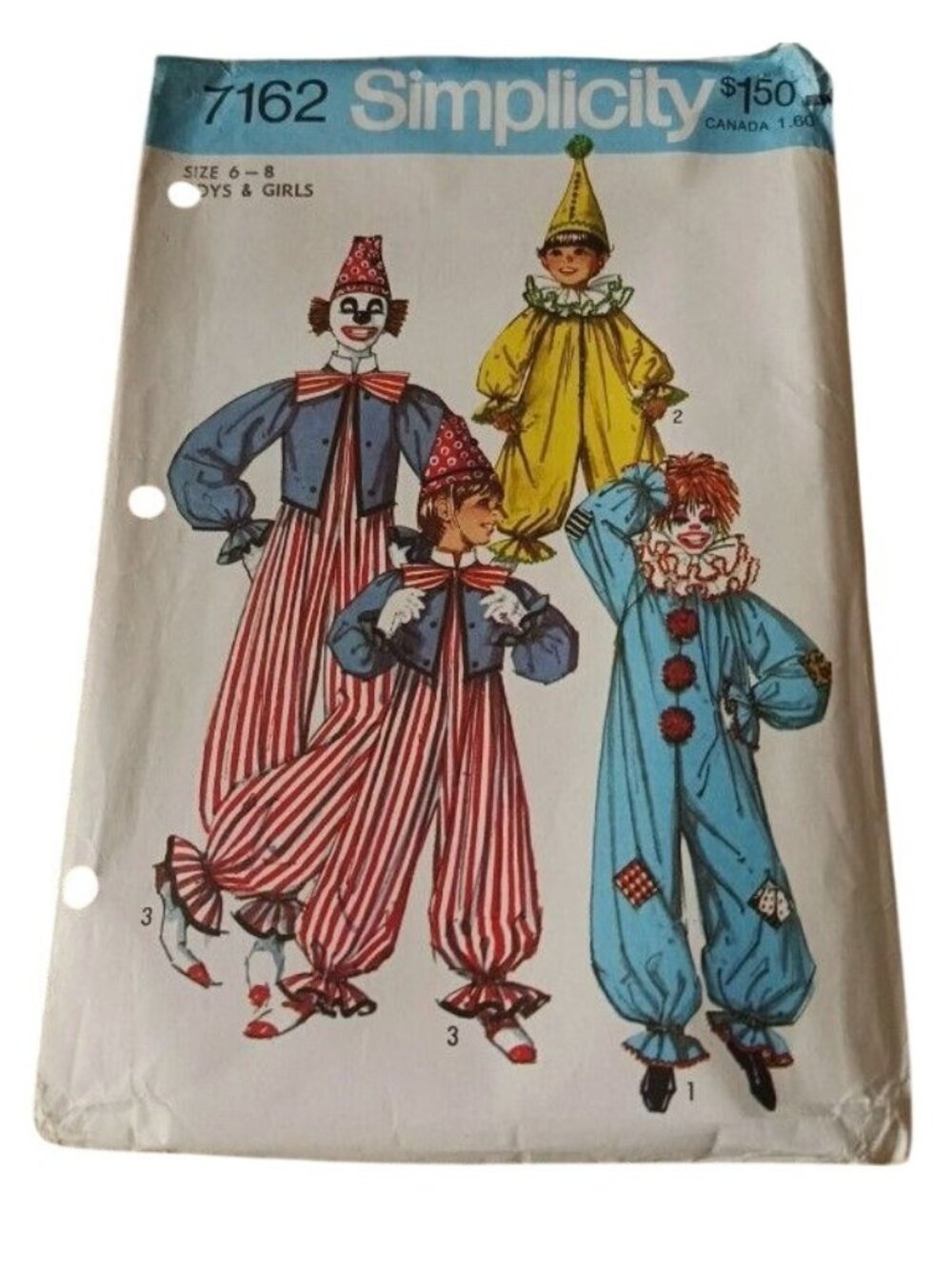 Vintage Simplicity 7162 Pattern Small Clown Costume Folded NEW NO ENVELOPE